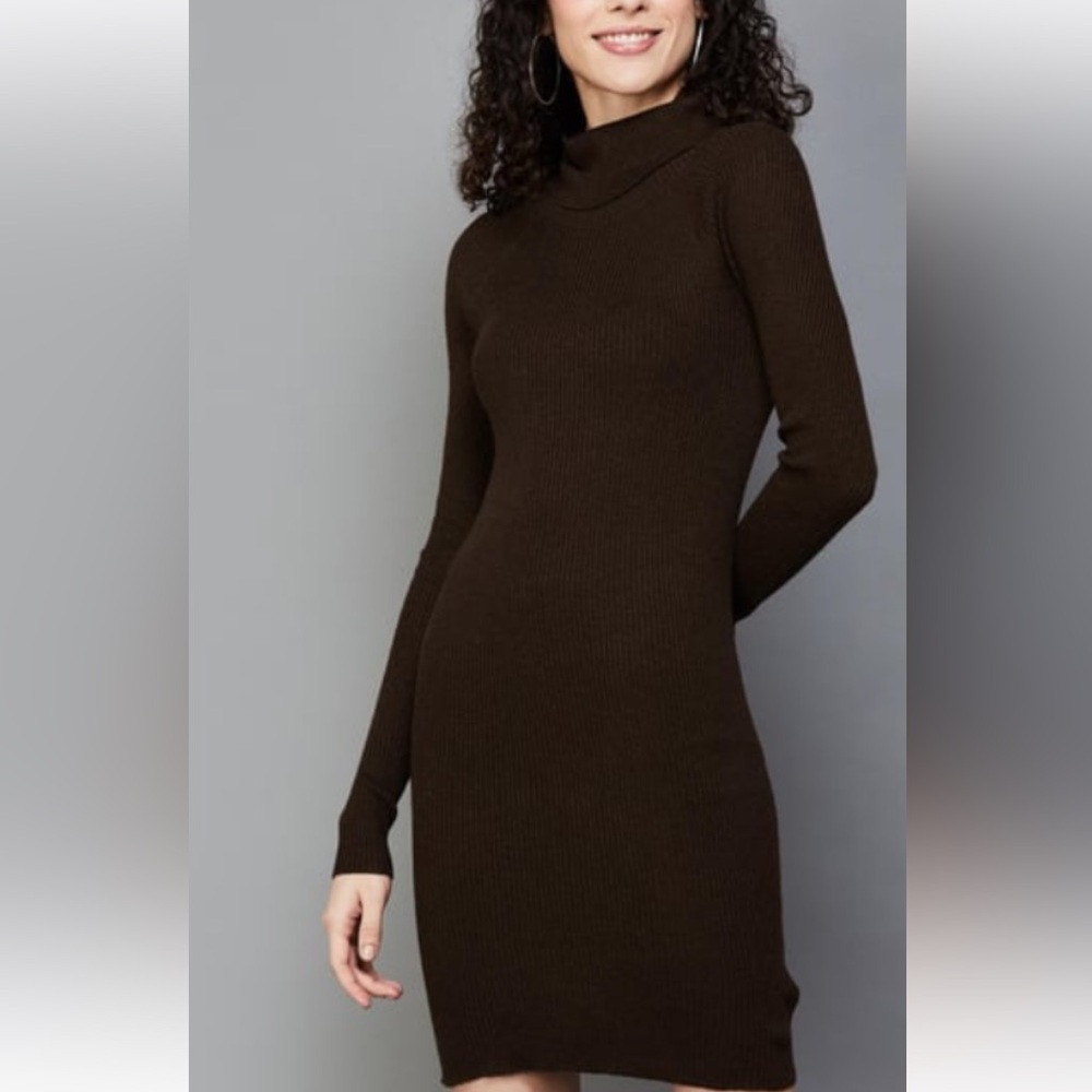 American Eagle Outfitters Brown Long Sleeve Ribbed Sweater Dress Size Small NWT